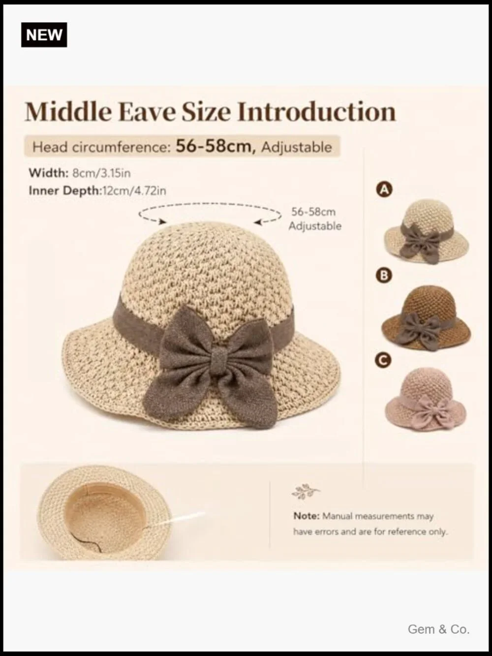 Foldable Wide Brim Straw Sun Hat with Adjustable Drawstring & Bow